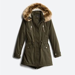 Coffeeshop Megan Faux Fur Hood Cargo Jacket